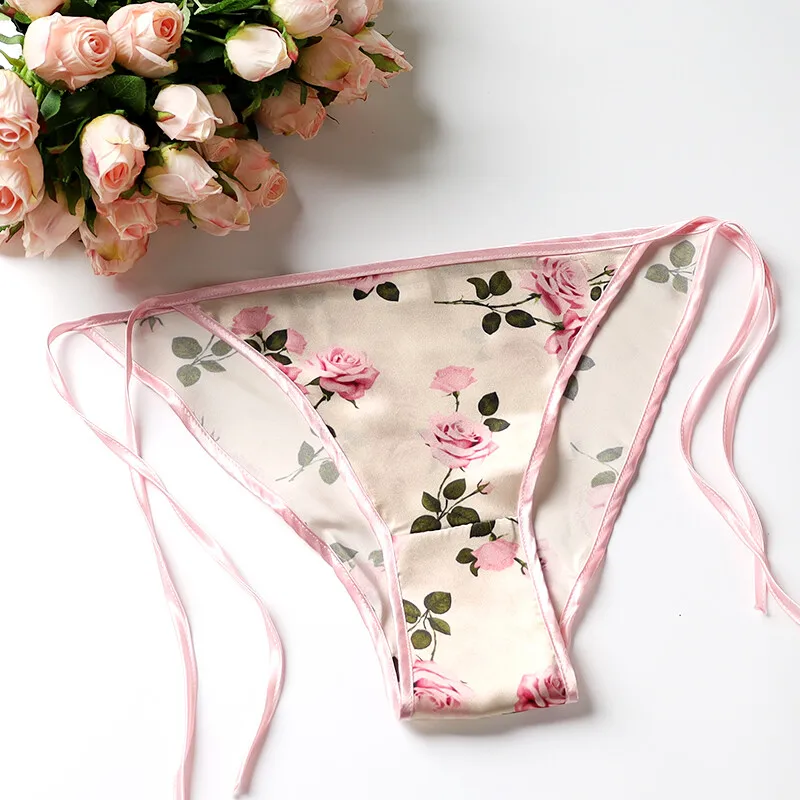 3pcs/lot Mid waist mulberry silk female panties female pure silk trigonometric panties lacing female panties