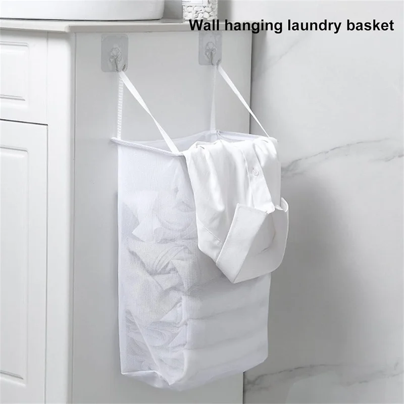 Hanging Net Bag With Sticker Wall-Mounted Laundry Basket Dirty Clothes Storage Basket Bathroom Organzier Mesh Bag Laundry Hamper