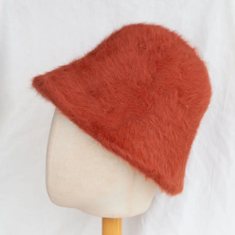 Fuzzy Angora Velvet Bucket Hat for Women Deep Crown Cloche Cap Winter Warm Fluffy Fisherman Hat Small Face Effect Streetwear