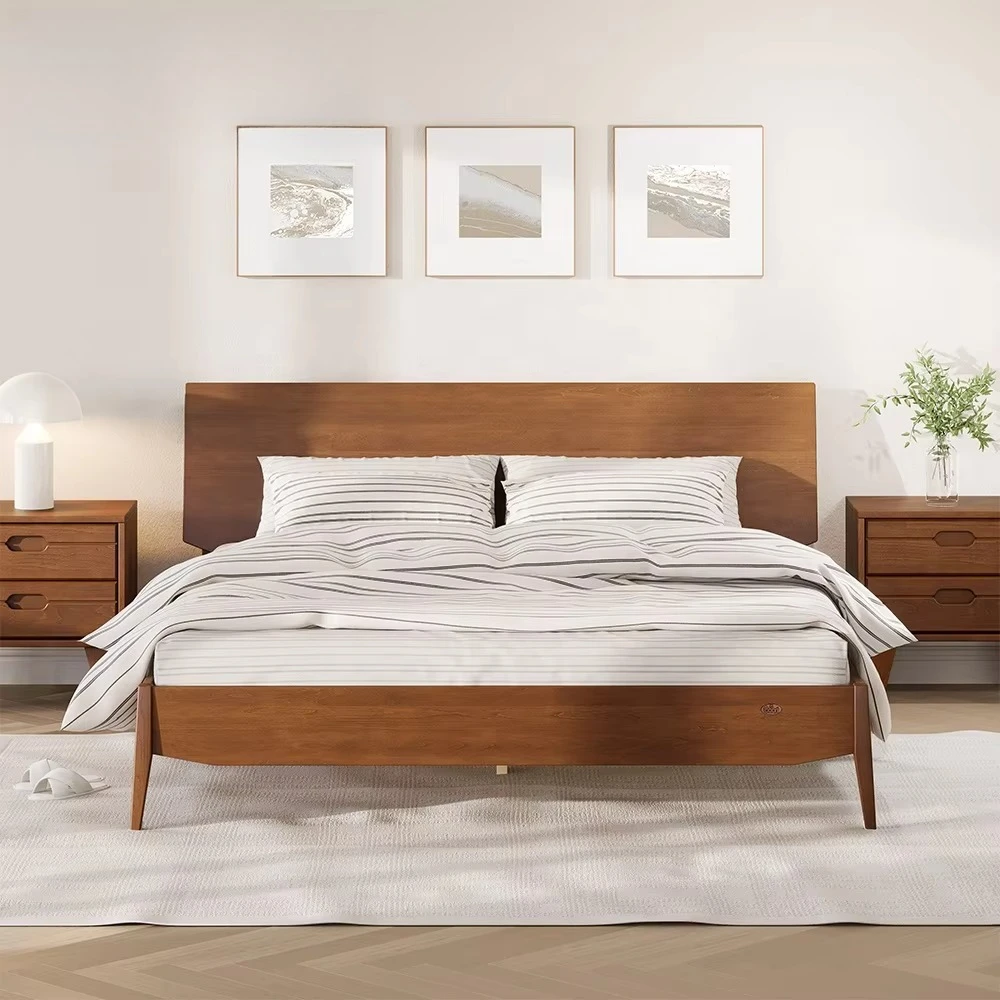 Modern Nordic Style Custom Solid Wood Field Queen King Size Bed Elegant Double Wooden Platform Bed Frame for Adults - view 3