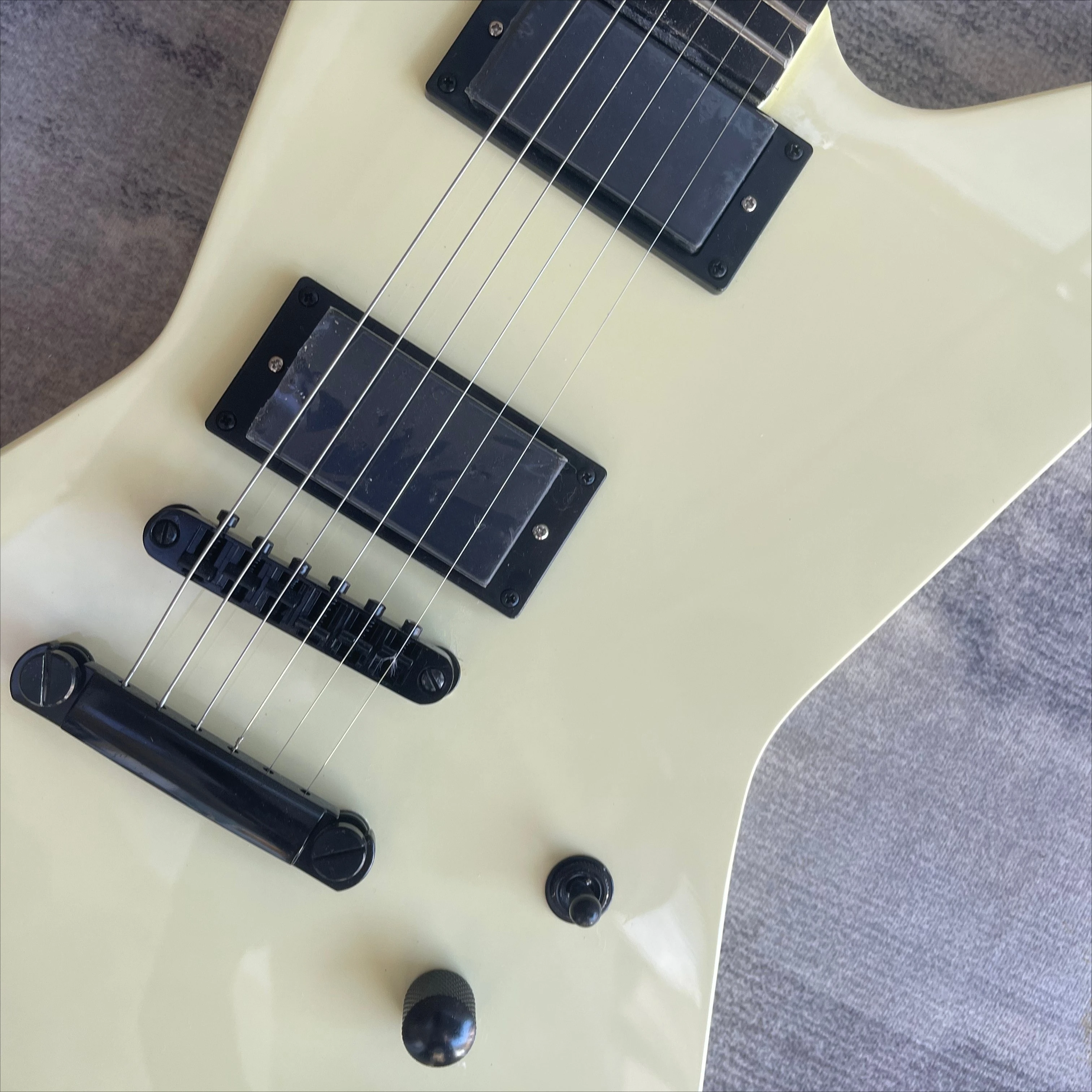 Vintage Cream Yellow E Shape Electric Guitar Dual Active High Output Humbuckers Black Hardware Heavy Metal Guitar Free Shipping