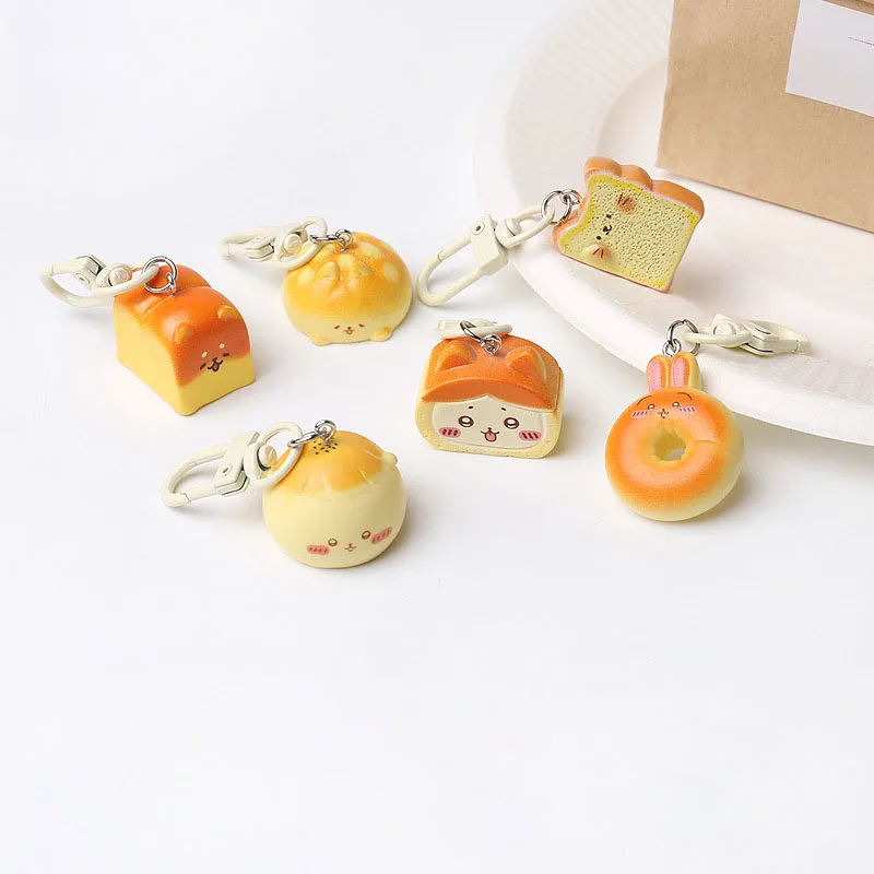 Kawaii Creative Chiikawa Keyring Dessert Bread Keychain Funny Pendant Anime Accessories Bag Decoration Girl Toy Ins Trendy Gift