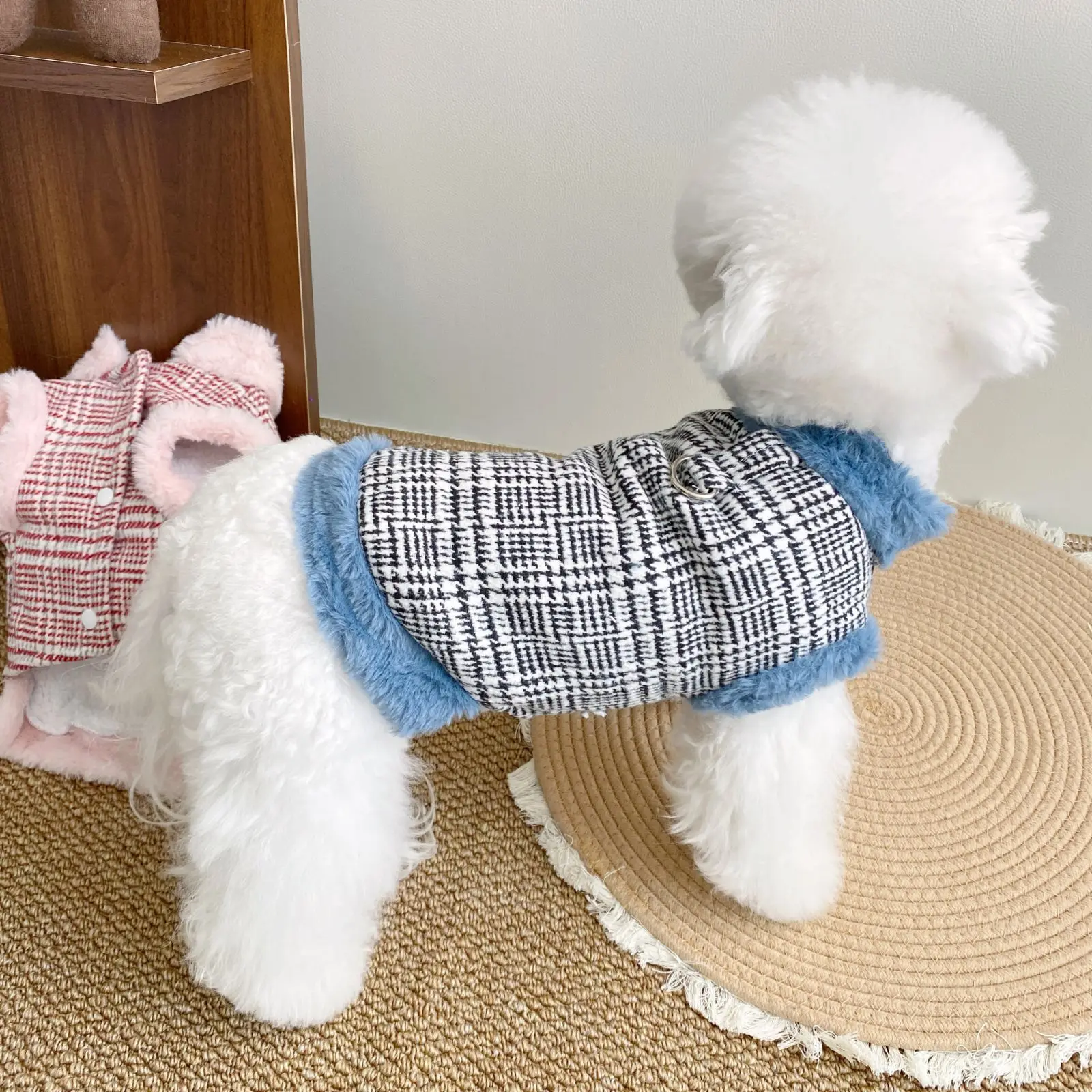 Haustier Herbst und Winter Plüsch Dicke Warme Weste Teddybär Katze Kleiner Hund Neue Woolen Plaid Mantel Zwei Beinen Mantel Welpen Kleidung