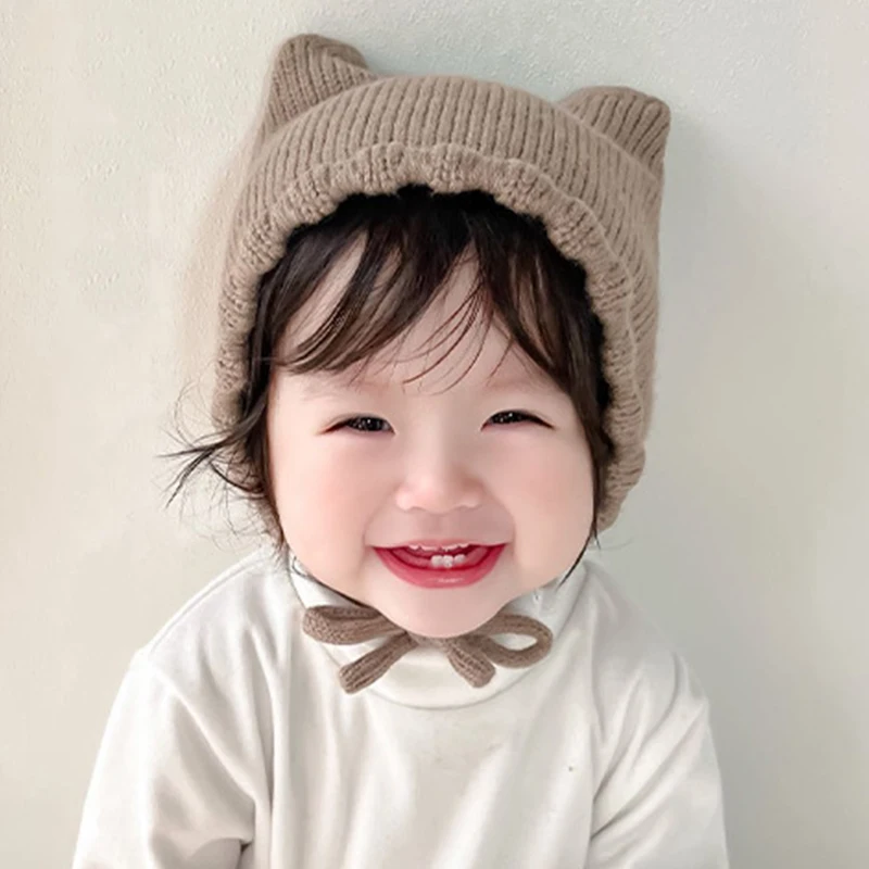 Winter Cartoon Baby Knit Hat Solid Color Warm Ear Protection Cap for Infant Bonnet Toddler Kids Boy Girl Beanie Caps Gorro 아기모자