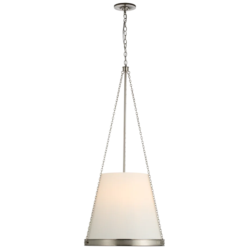 Nieuwe moderne Amerikaanse bronzen kroonluchter melkwit glazen lampenkap Reese 18 "hanglamp