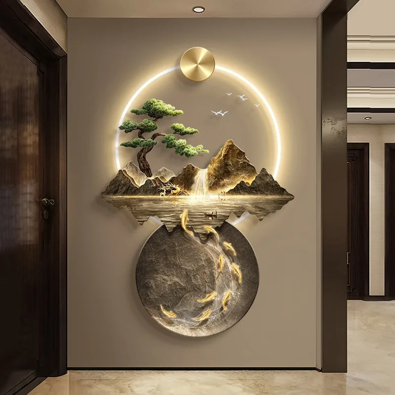 Chinese Wealth Lucky Waterfall Landscape Canvas LED Wall Art Light Entryway Corridor Hallway Living Room Home Decor Novelty New