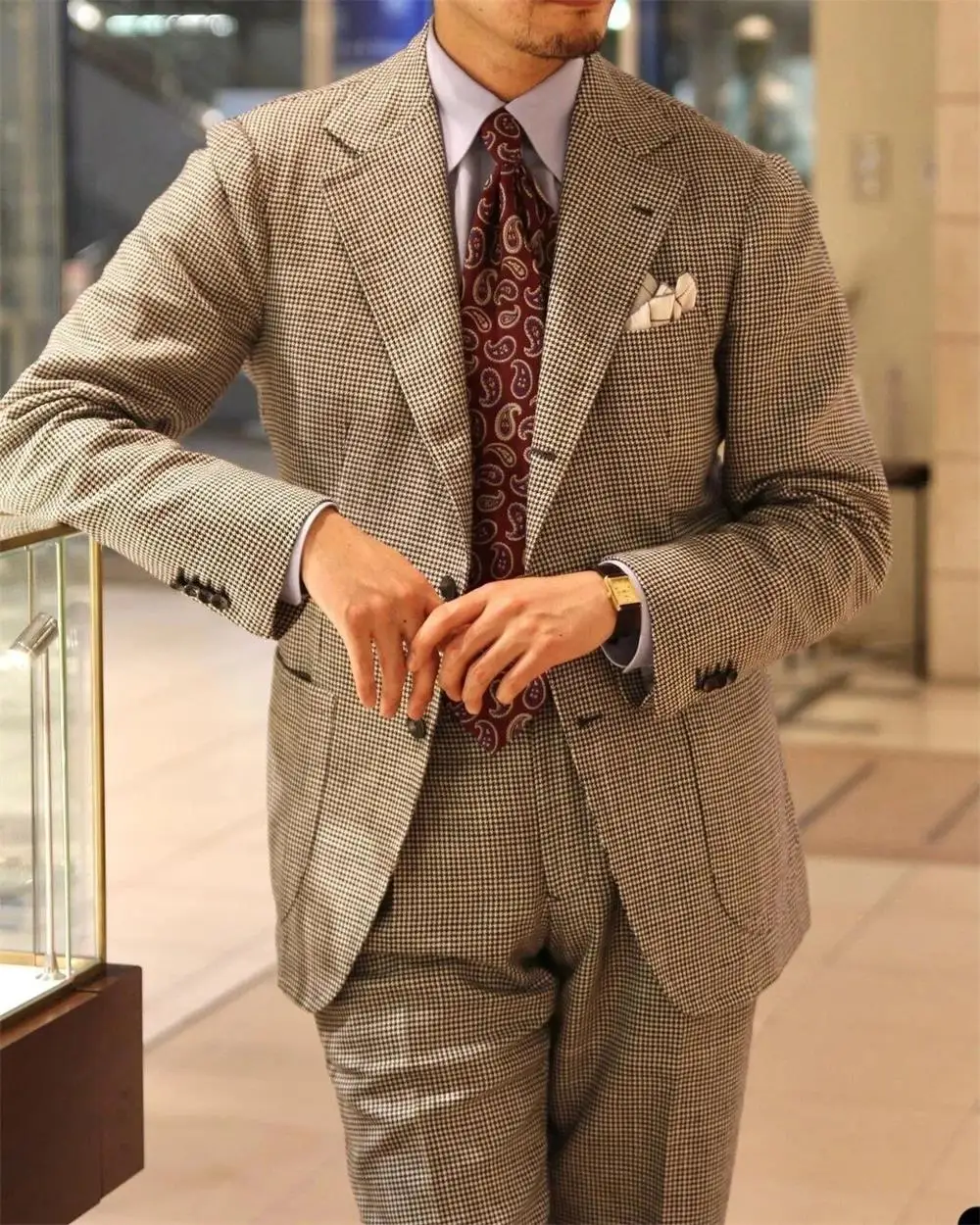 

Houndstooth Man Business Suit Set Jacket Pants customize Blazers plus size custom suit Man Autumn Banquet office attire