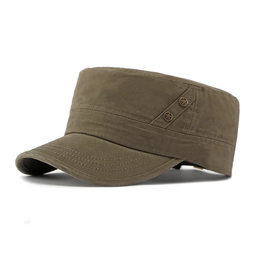 Spring summer new washed 100% cotton military hats for men retro vintage flat cap personality copper buckle Casual sports hat