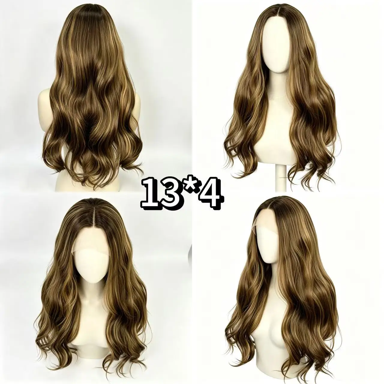 13x4 Brown Golden Highlight Lace Front Wig Long Wavy Hand Tied Synthetic Heat Resistant Breathable Comfortable For Women Dating
