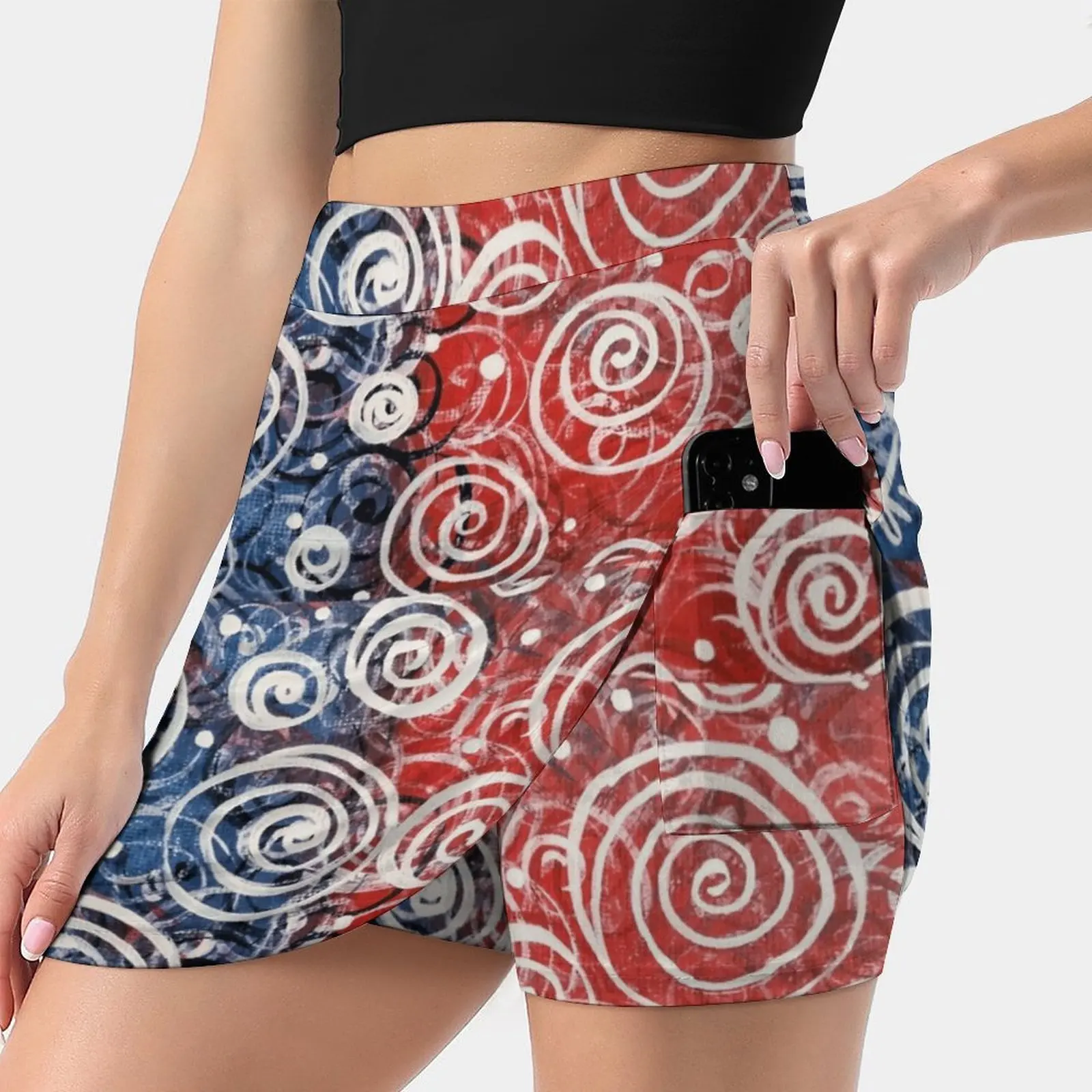 Spinning Tops Red White Blue Patriotic 4Th July Holiday Women's skirt With Pocket Vintage Skirt Printing A Line Skirts Summer