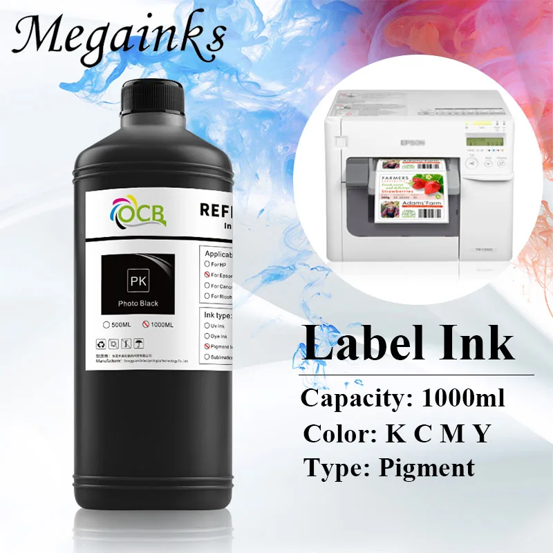 1000ML Label Pigment Ink For Epson ColorWorks C3500 C7500 TM-C3500 TM-C3510 TM-C3520 TM-C7520G TM C3510 C3520 High Quality Ink