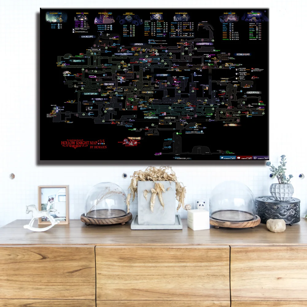 Hollow Knight Map The Game Poster Decoration Painting of The  on HD Canvas canvas painting Of Hallownest poster wall art canvas image 2