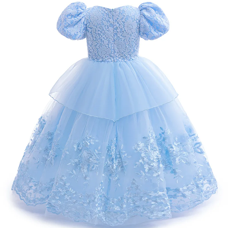 Children's Day Cinderella Cosplay Costume Embroidery Lace Party Dresses For Girls Elegant Dresses Butterfly Blue Wedding Dress view 2