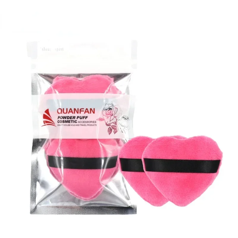 Soffio per cipria sciolto in morbido velluto lungo a forma di cuore, soffio per trucco BB Foundation, 2 pezzi