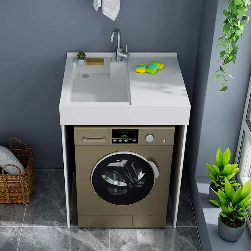 Space aluminum balcony laundry cabinet with wash basin significant other small apartment bathroom washing machine cabinet washba
