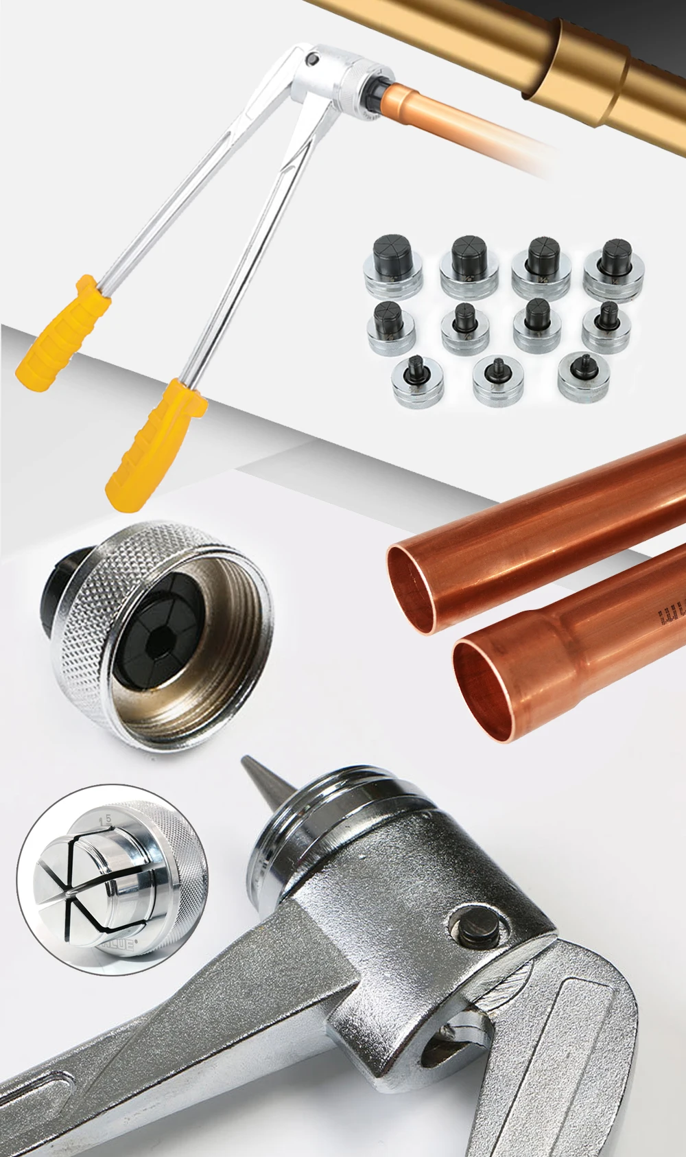 

Level Tube Expanding Tool Kit 3/8''-1-5/8'' 10-42mm Inch/Metric Manual Refrigeration Copper Pipe Expanding Tool Set