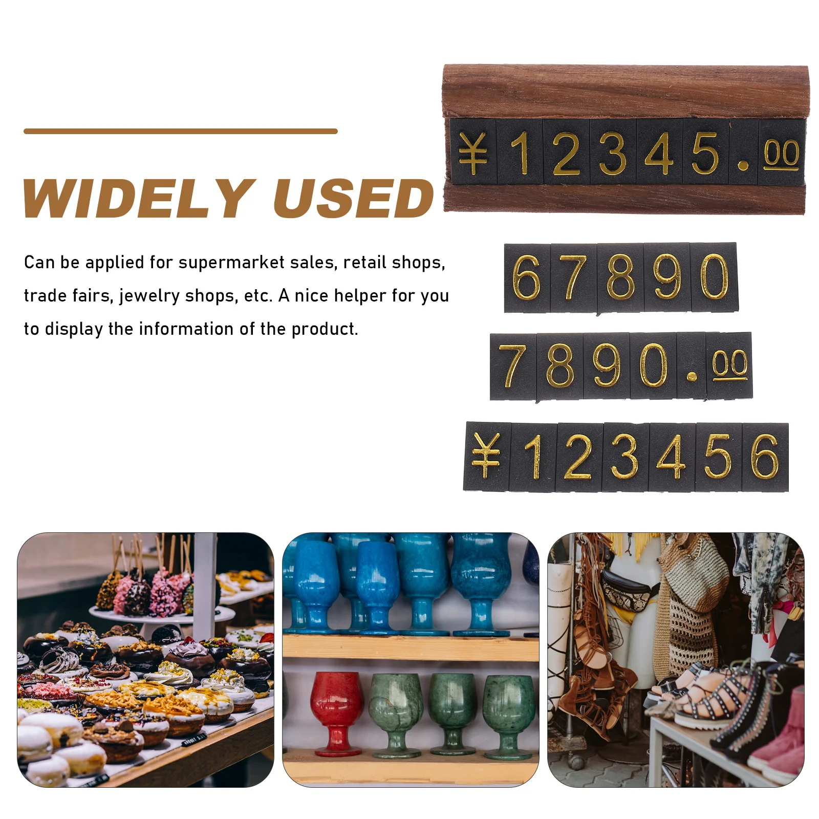 Etiquetas de precio, carteles de presentación de joyería, etiquetas de nogal, soporte de encimera, pantallas para precios, etiquetas de madera para venta al por menor, cubos de precios