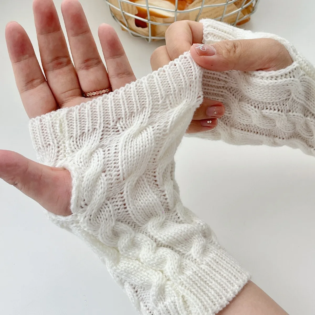 

2024 New Women Long Fingerless Gloves Winter Mitten Knitted Warmer Arm Sleeve Thin Casual Soft Fingerless Unisex Gloves