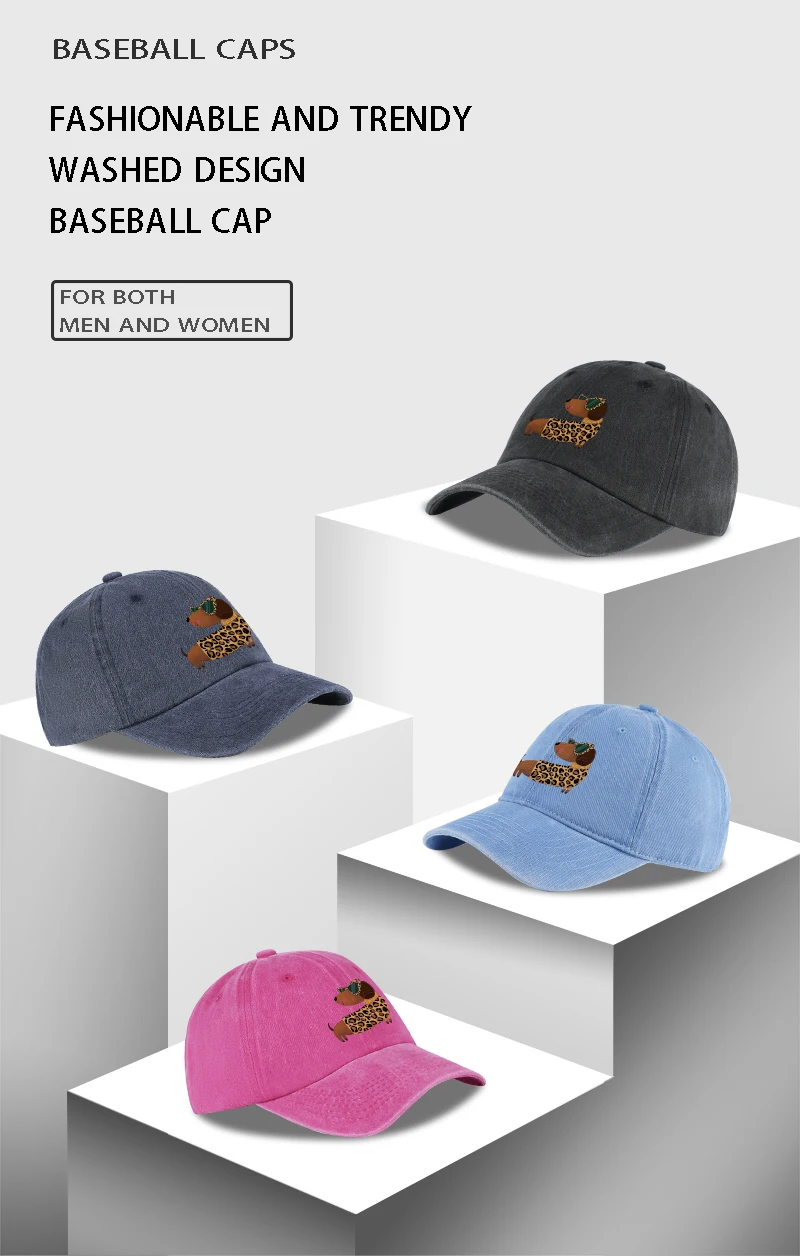 Niedliche und coole Baseballkappe mit Leopardenmuster und Dackel-Motiv – verstellbarer, atmungsaktiver Sonnenhut, perfekt für den alltäglichen Freizeitgebrauch – Detail 1