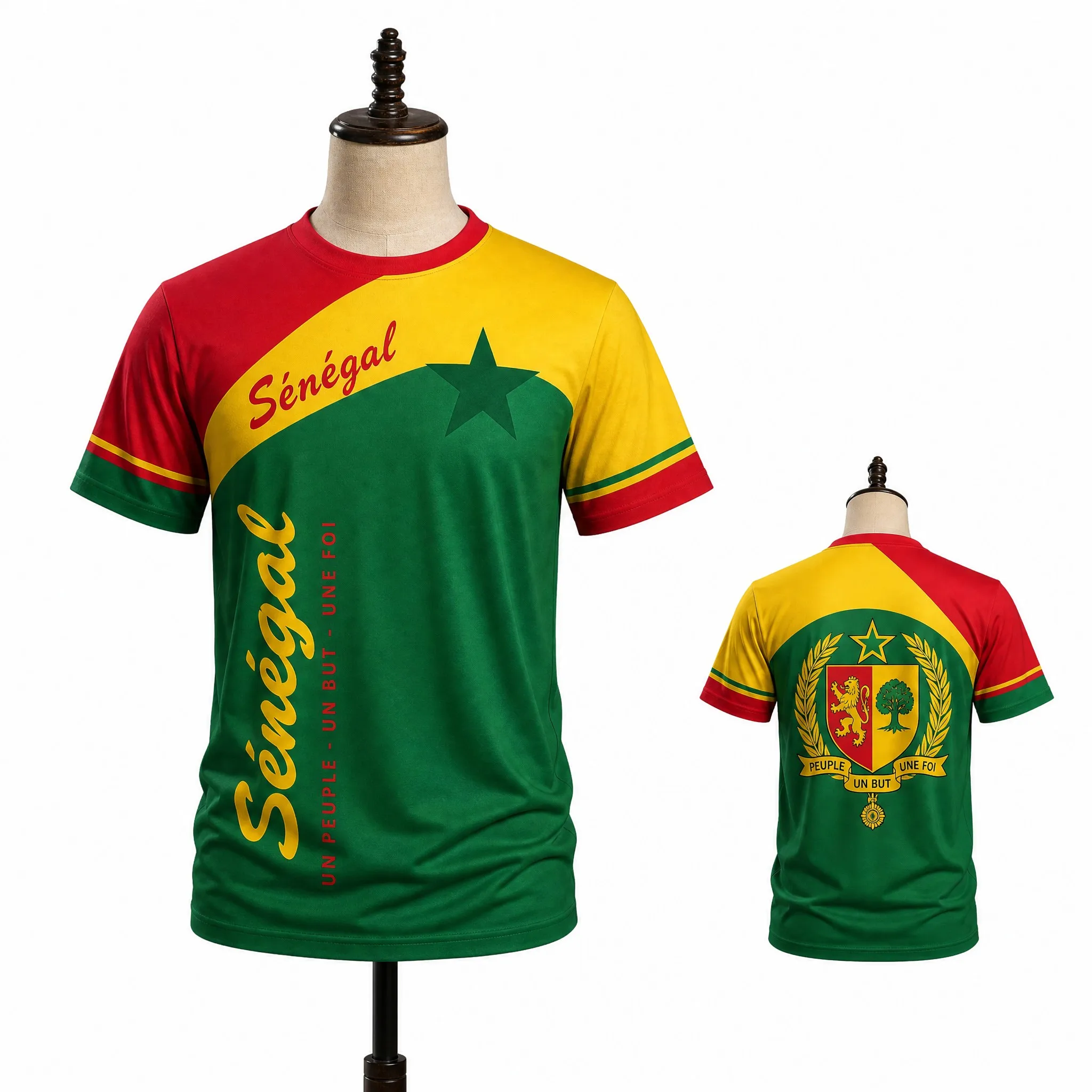 Senegal Mens Federation Style Graphic Tee Star Back Shirt Short Sleeve Football Fan Top Street Stadium Casual Wear Summer Travel