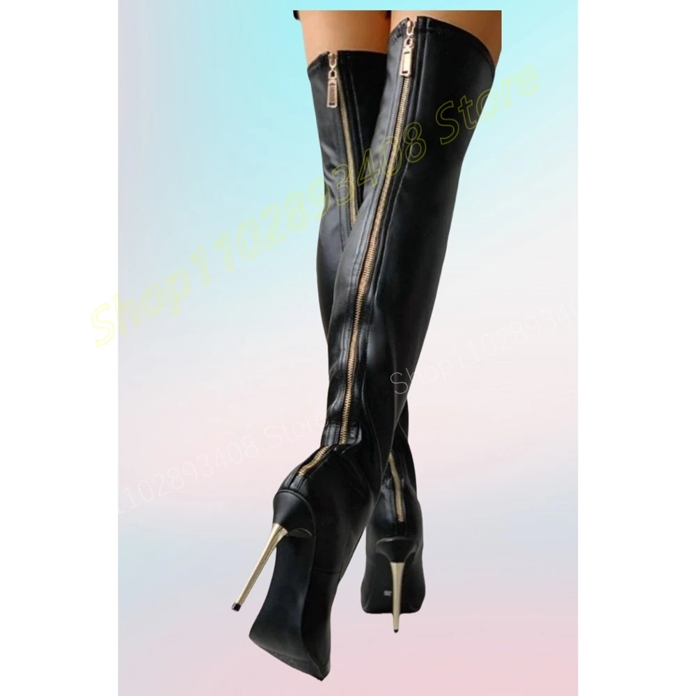 Black Matte Leather Back Zipper Over the Knee Boots Stiletto High Heel Concise Style Fashion Women Shoes 2024 New Para Mujere