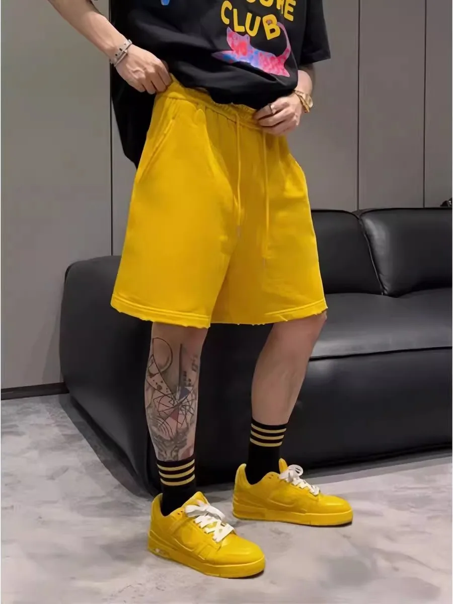 

Мужские летние брюки American Sle: модные, дышащие, рваные, свободного кроя, длиной до колена, для повседневной носки, прямой крой