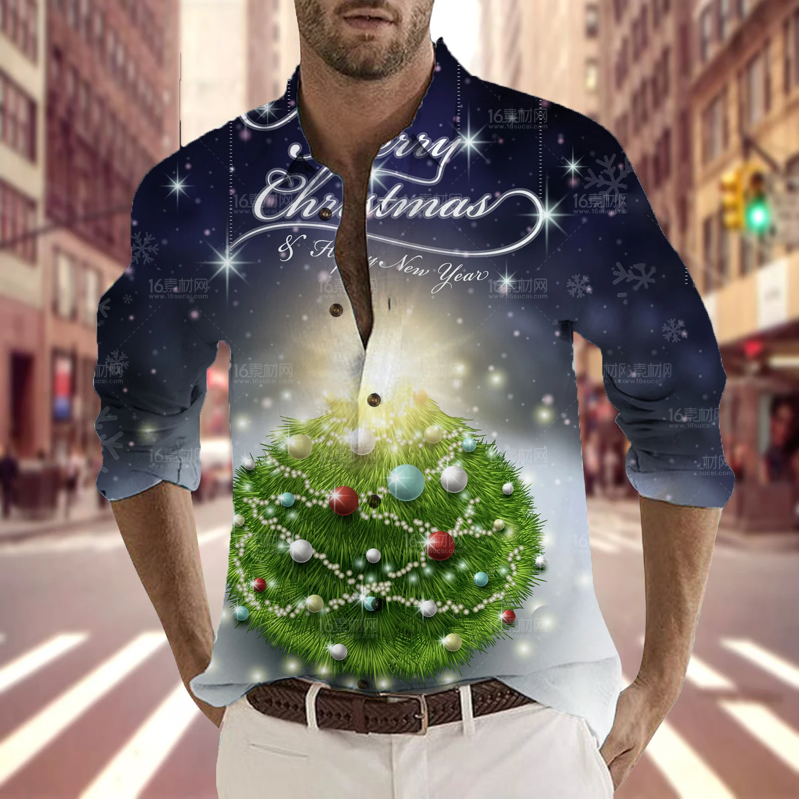 2025 Christmas New Year Men's Long Sleeve Shirt Fashion Personalized Pattern Printing Holiday Celebration Large Size Men's Tops