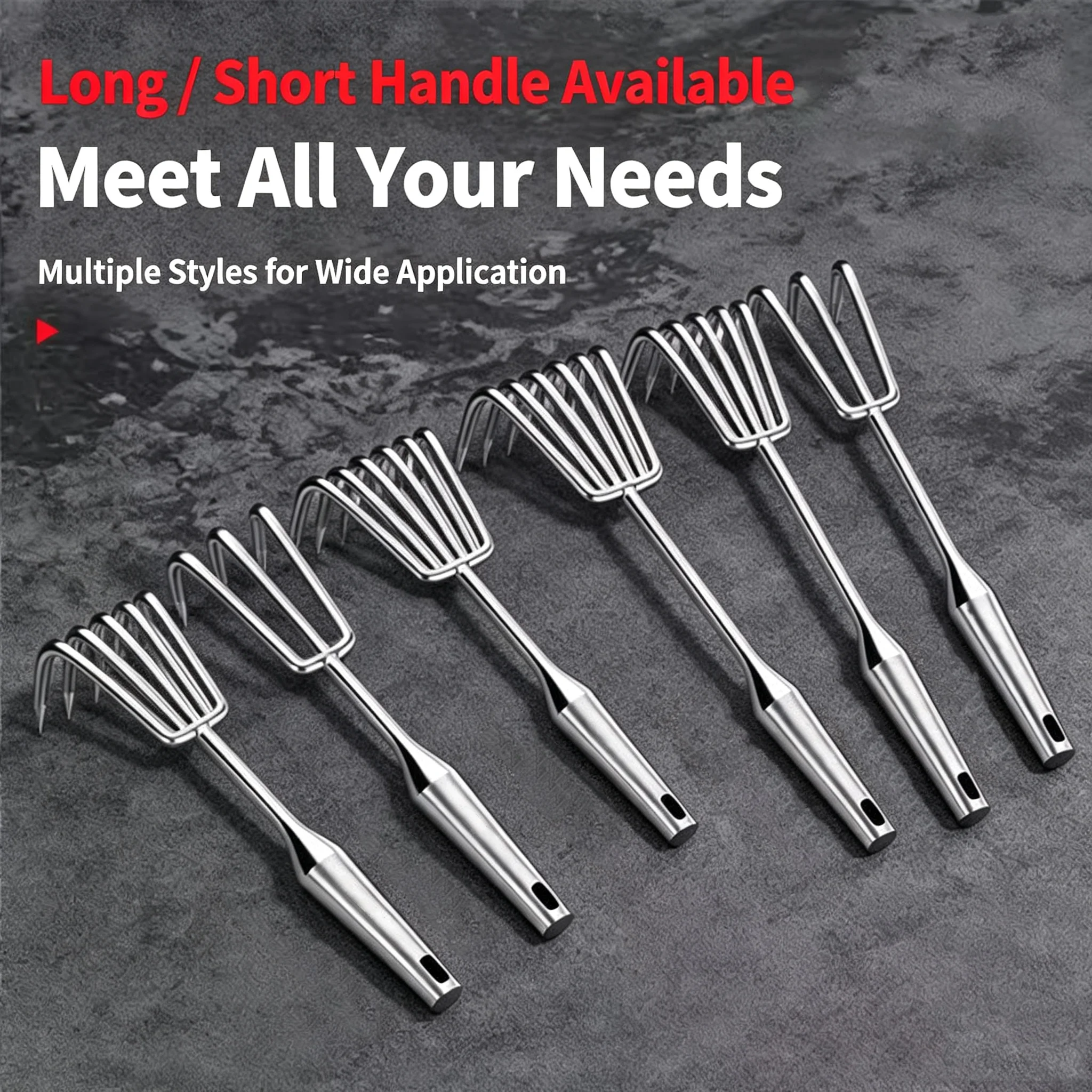 Stainless Steel Small Rake with Integrated Steel Handle Multi-claw Soil Rake for Garden Soil Loosening & Raking Tool