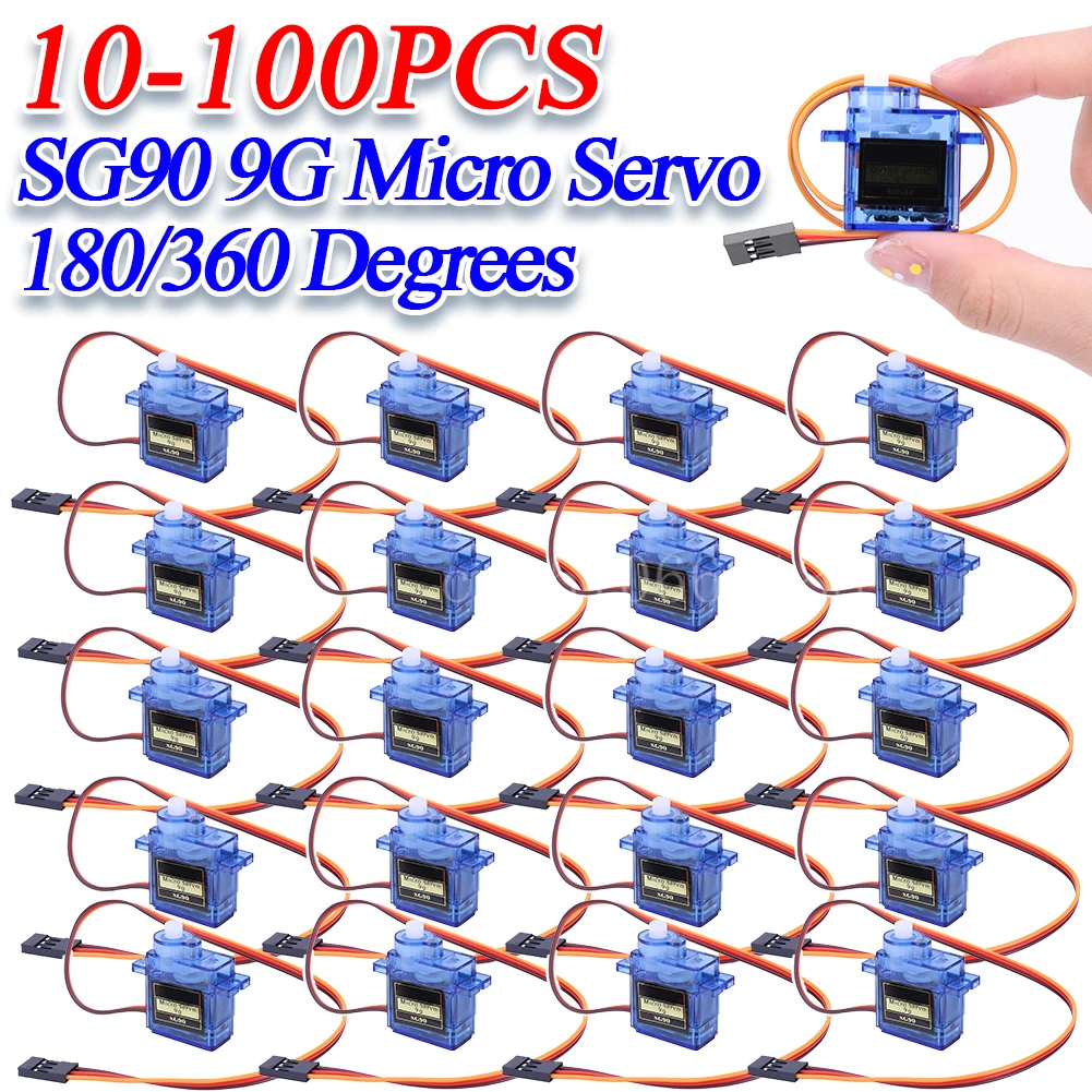 10-100PCS SG90 9G Micro Servo Motor 180/360 Degrees for Fixed-Wing Micro Gear RC Robot Helicopter Airplane Mini Car