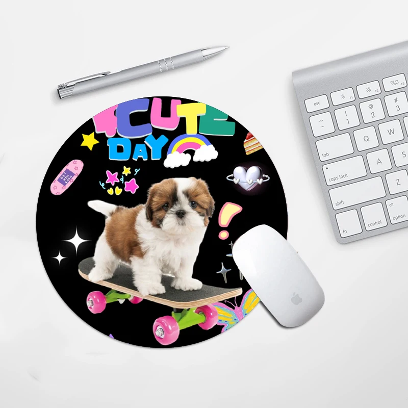 Small Round Gaming Mouse Pad Heal Animal Cat Dog Pink Cute Computer Keyboard Mouse Carpet Desk Table Mat Laptop Rubber Non-slip