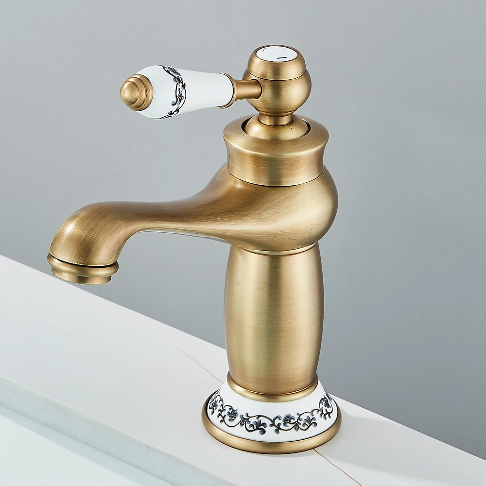 Quyanre Retro Antique Brass Basin Faucet Single Handle Mixer Tap Hot Cold Water Bathroom Sink Faucet