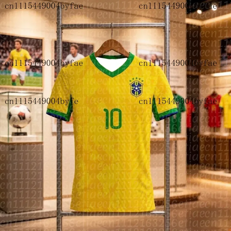Camiseta de Treino de Secagem Rápida Edição Temática Futebol Brasil Verão 2026, Top de Futebol da Moda Masculino e Feminino para Combinar em Família
