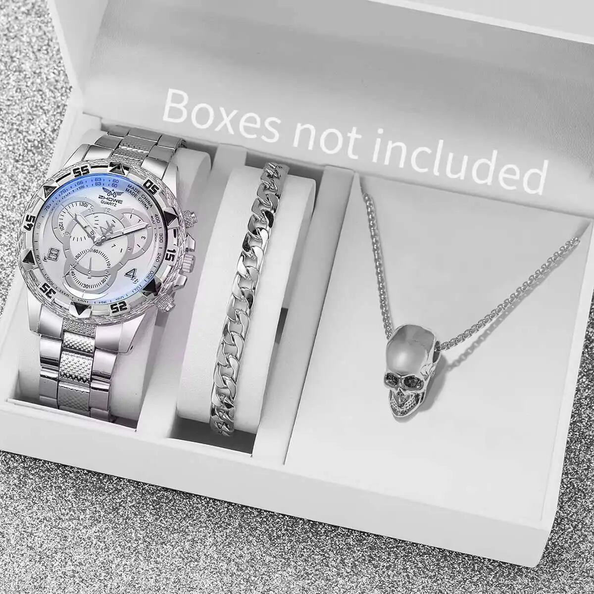 남성용 비즈니스 시계 패션 스틸 밴드, 쿼츠 시계 쥬얼리 세트, 박스 없음, 3PCs/세트