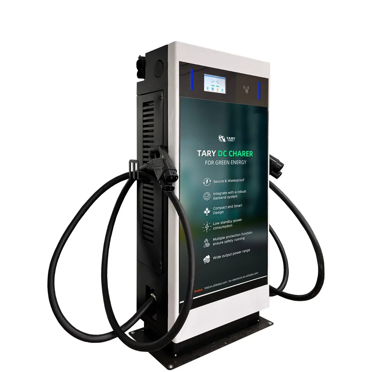 محطة شحن السيارة الكهربائية 60KW شاشة إعلانية نموذجية جديدة مع مسدس مزدوج قياسي OCPP وبطاقة الضرب