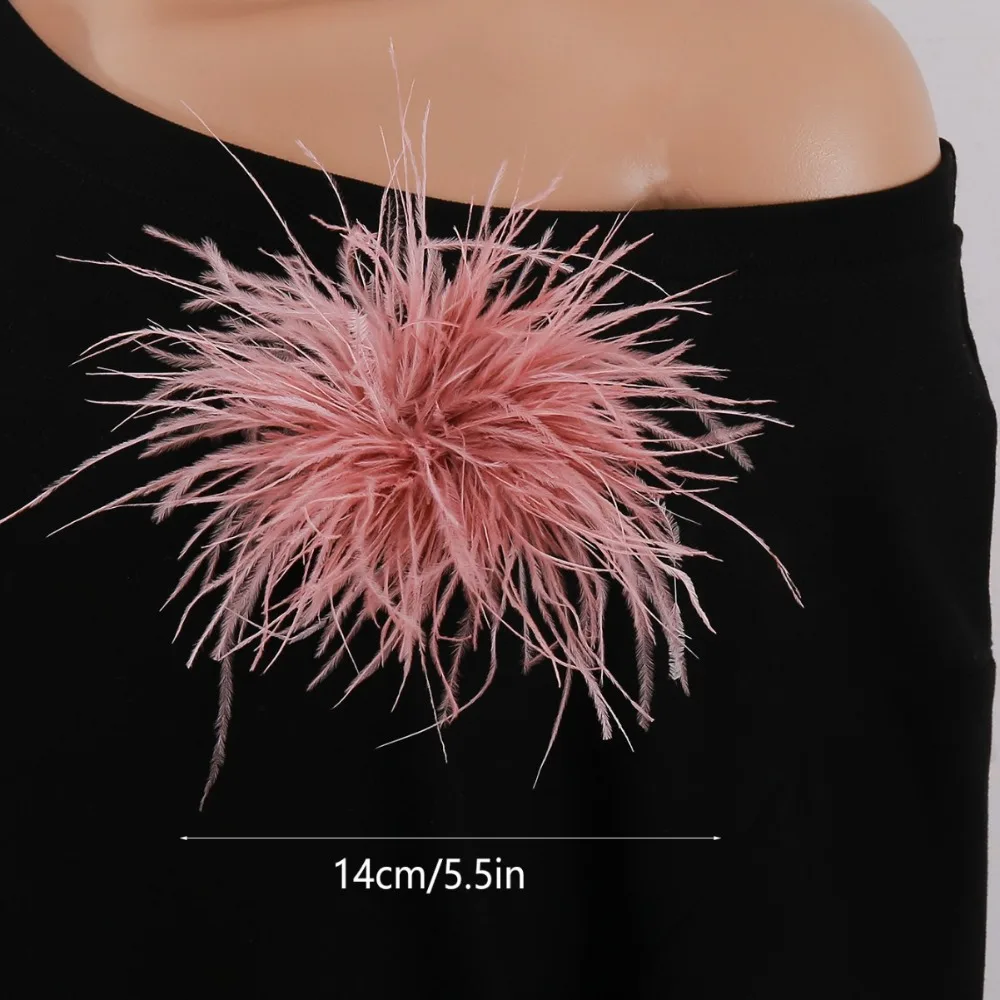 Nuevo broche de flor de pluma hecho a mano de 14cm para mujer, insignia para fiesta de boda, alfileres de solapa, accesorio, regalos de joyería de moda