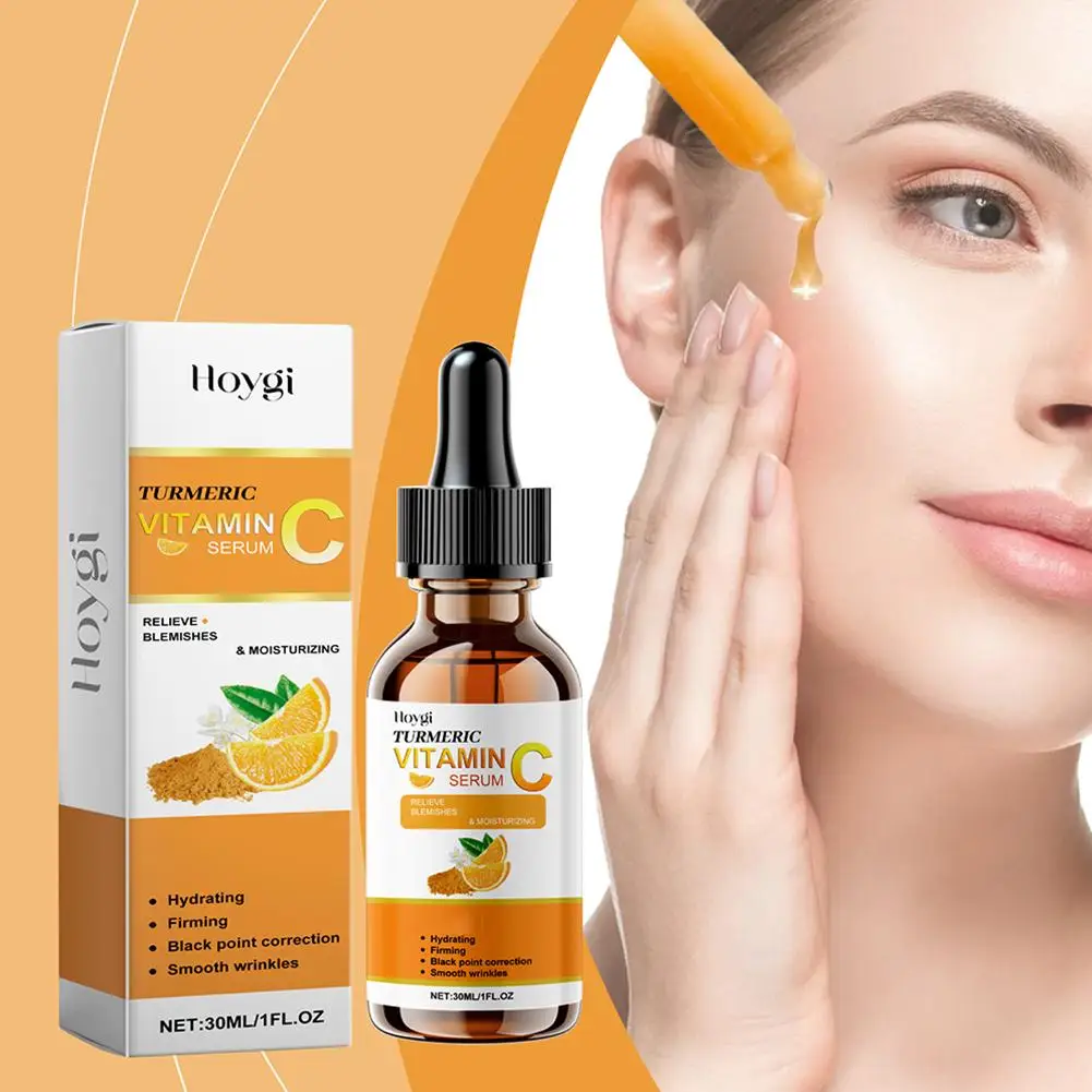 Serum Wajah Vitamin C 40ml, asam hialuronat kunyit melembabkan kulit bintik hitam mencerahkan wajah P2Q1