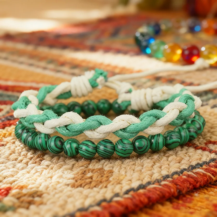 Freizeit 2 Teile/satz Handgemachte Weaven Armband Unisex Einstellbare Schnur 6mm Grade A Stein Perlen Armband Böhmischen Paar Casual Joias
