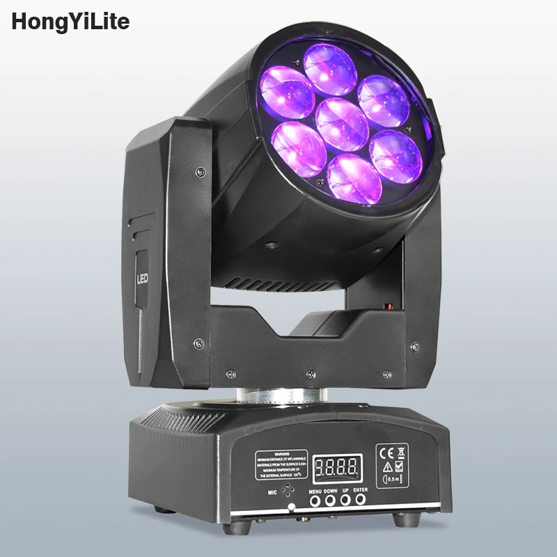 

HongYiLite Moving Head 7x12W RGBW 4in1 Mini Zoom Wash Lights 3-60° Variable Beam Angle DMX512 Sound Control 190° Tilt For Disco