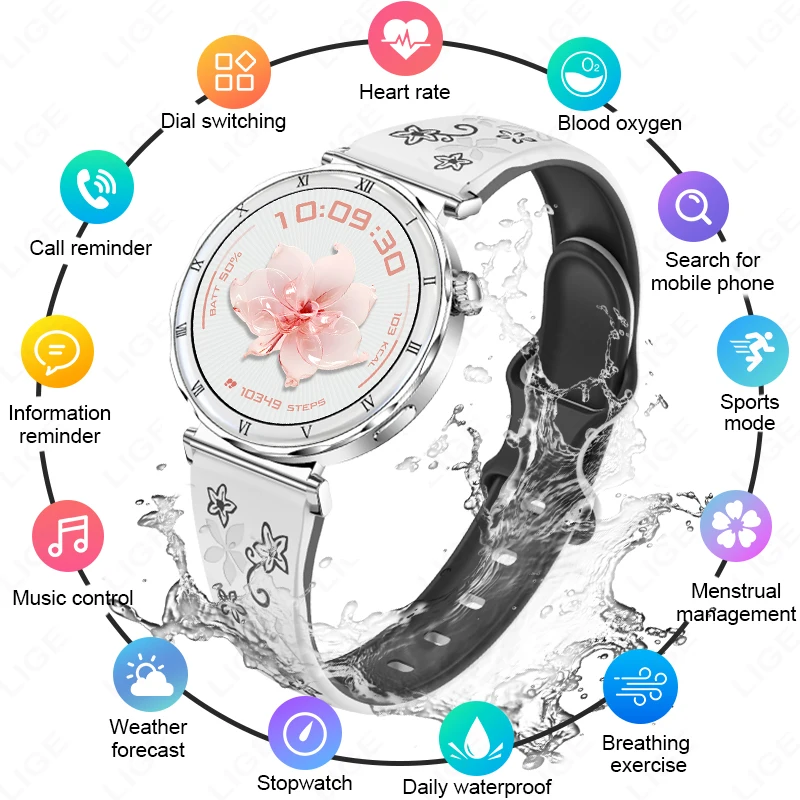 

LIGE 1.19"Ultra-Slim AMOLED Heart Rate Monitor HD Display Fitness Tracker Smartwatch Bluetooth Call Waterproof Smart Watch Women