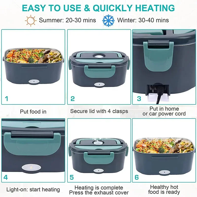 

1.5 L 60W Electric Lunch Box Food Warmer Portable Food Heater for Car Or Home - Leak Proof, Lunch Heating Microwave for Truckers
