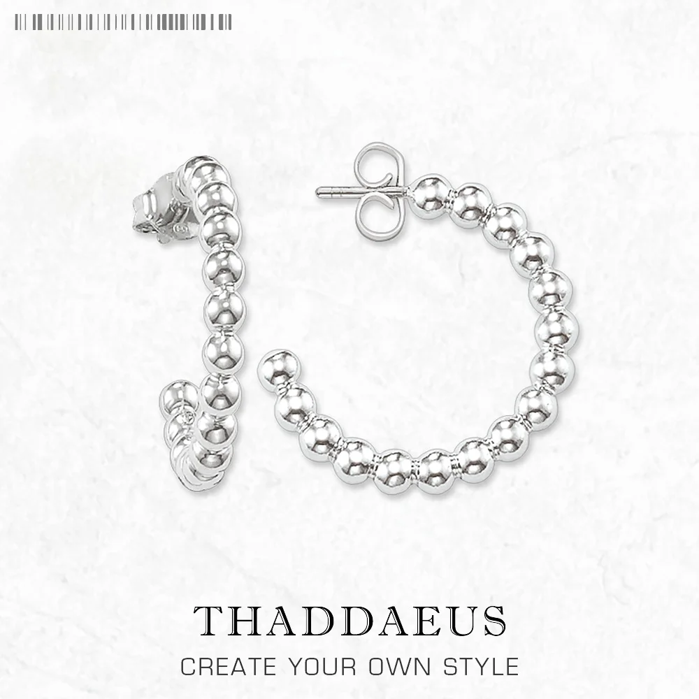 

Hoop Earring Round Balls Brand New Europe Fine Jewerly For Women Men Vintage Gift In Pure 925 Sterling Silver