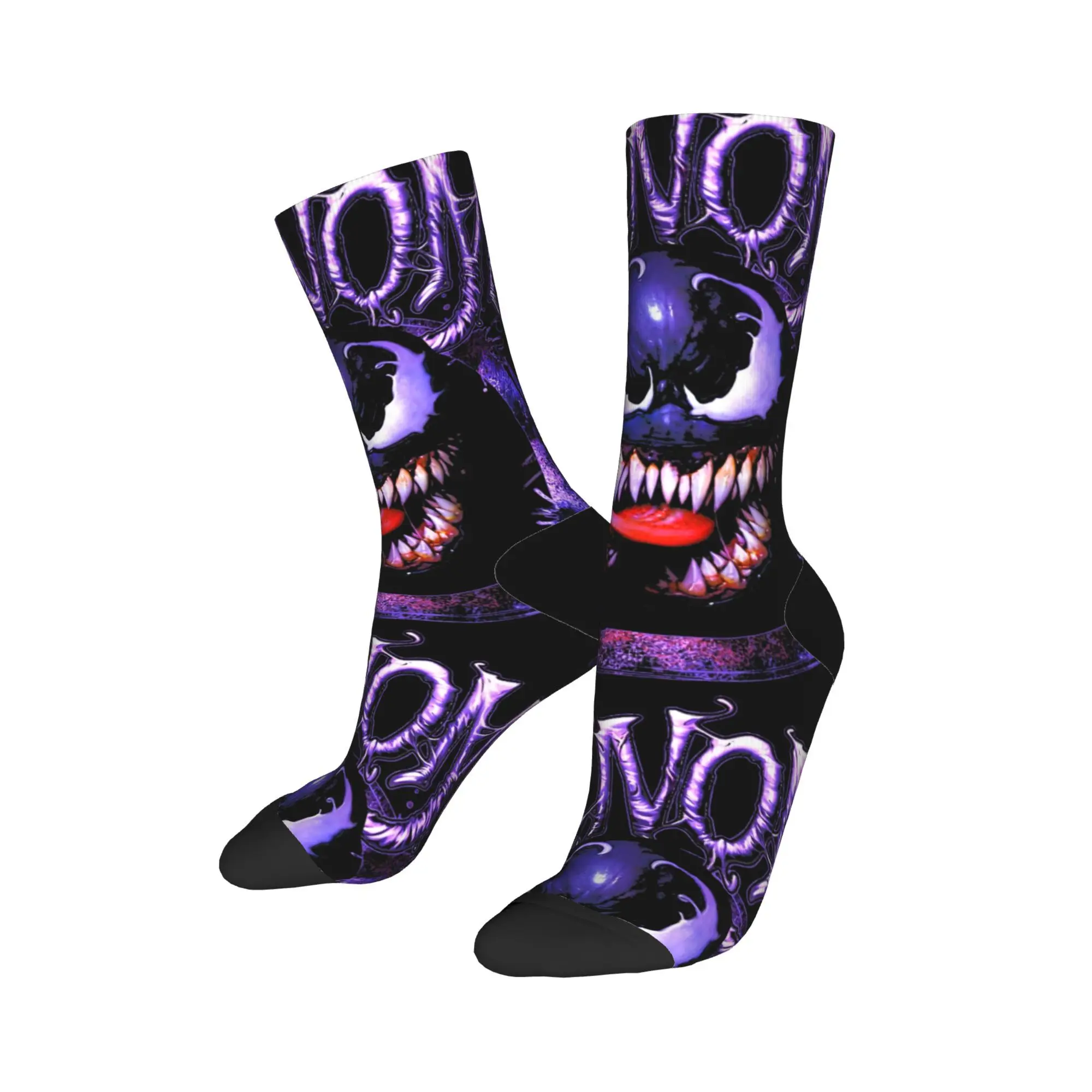 Design Spider-Man Venom Scary Face Dripping Vintage Portrait Sports Socks  Polyester Middle Tube Socks for Unisex Breathable