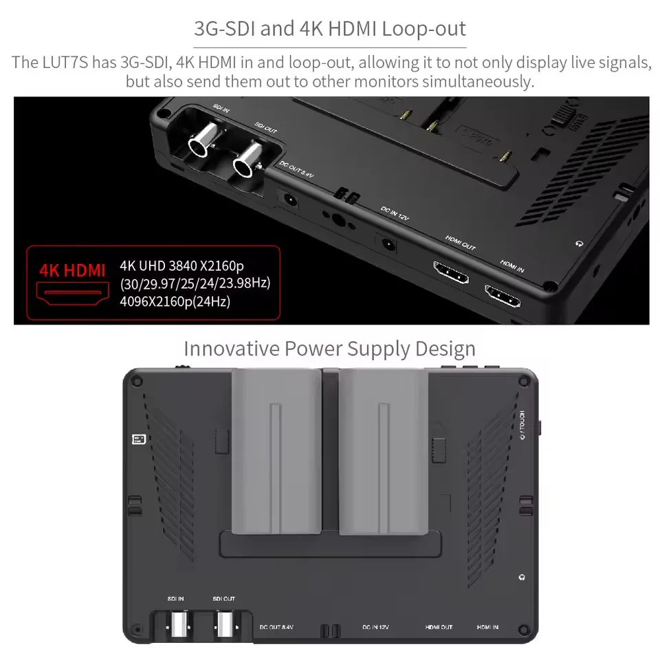 Feelworld LUT7S 7 "1920*1200 IPS Monitor LCD 2200nit pantalla táctil 4K HDMI y SDI Monitor para cine