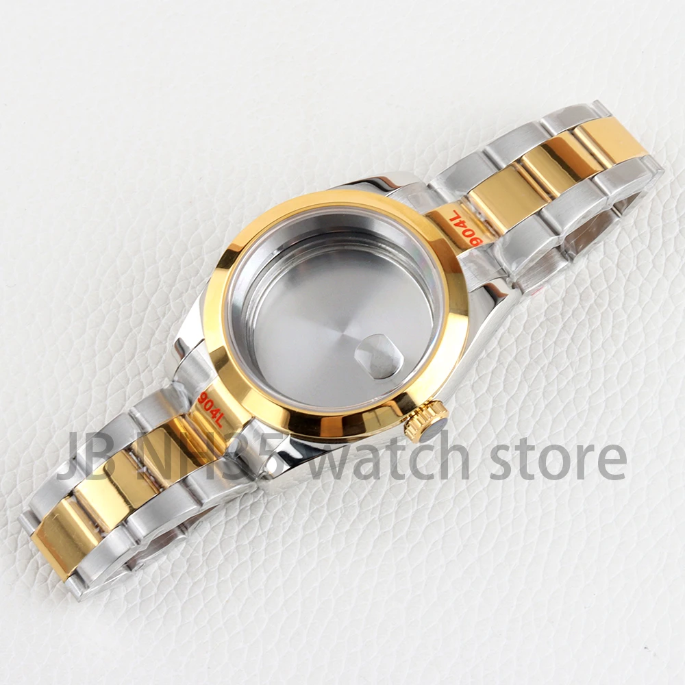 الذهب 36/39 مللي متر NH35 ساعة الحال بالنسبة DATEJUST NH35 NH36 حركة الياقوت الزجاج الفولاذ المقاوم للصدأ المحار مصقول حزام 28.5 مللي متر الهاتفي