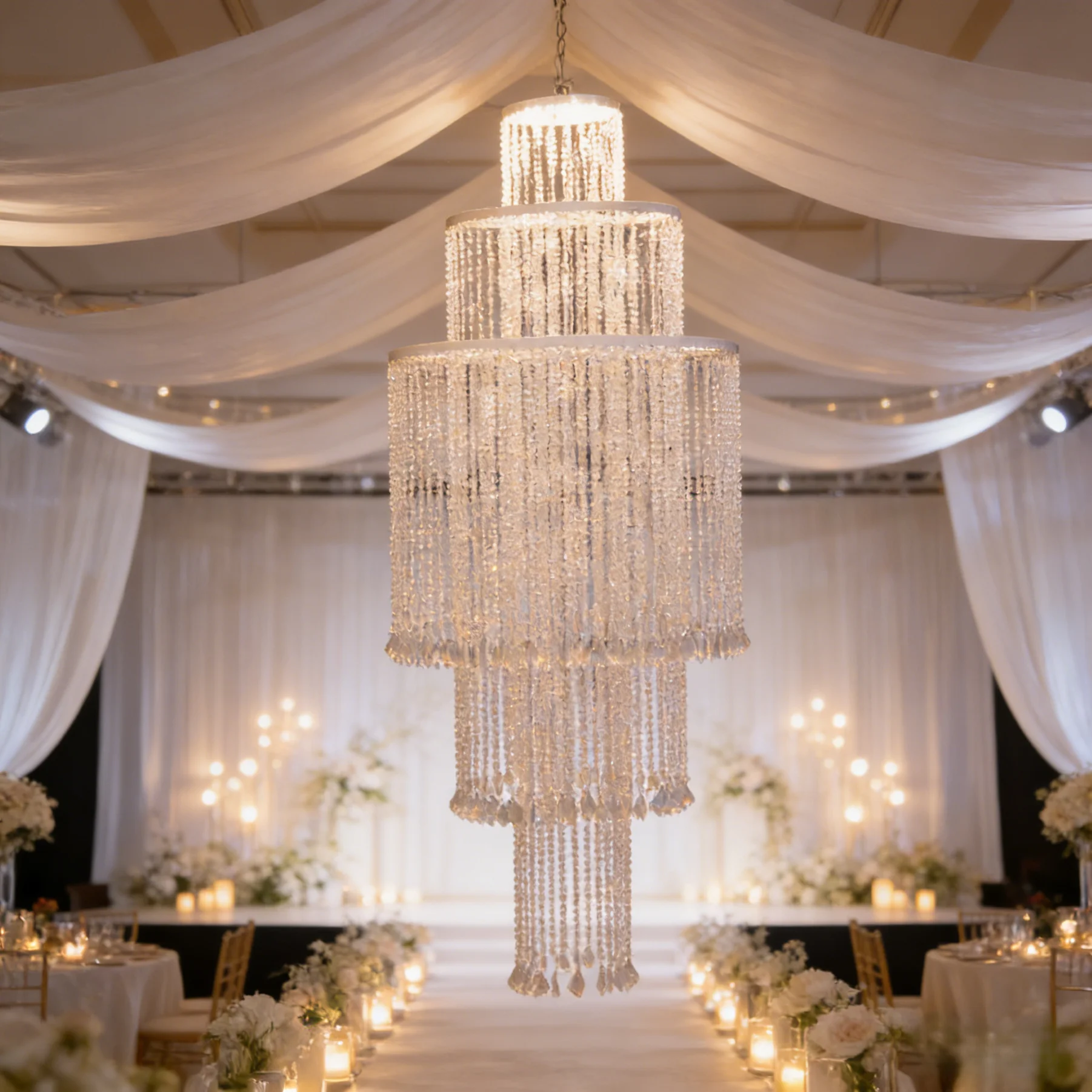 

Romantic Wedding Ceiling Decoration Acrylic Bead Curtain Hanger 2Pcs Iron Crystal Ceiling Backdrop For Chapel Stage Event Party