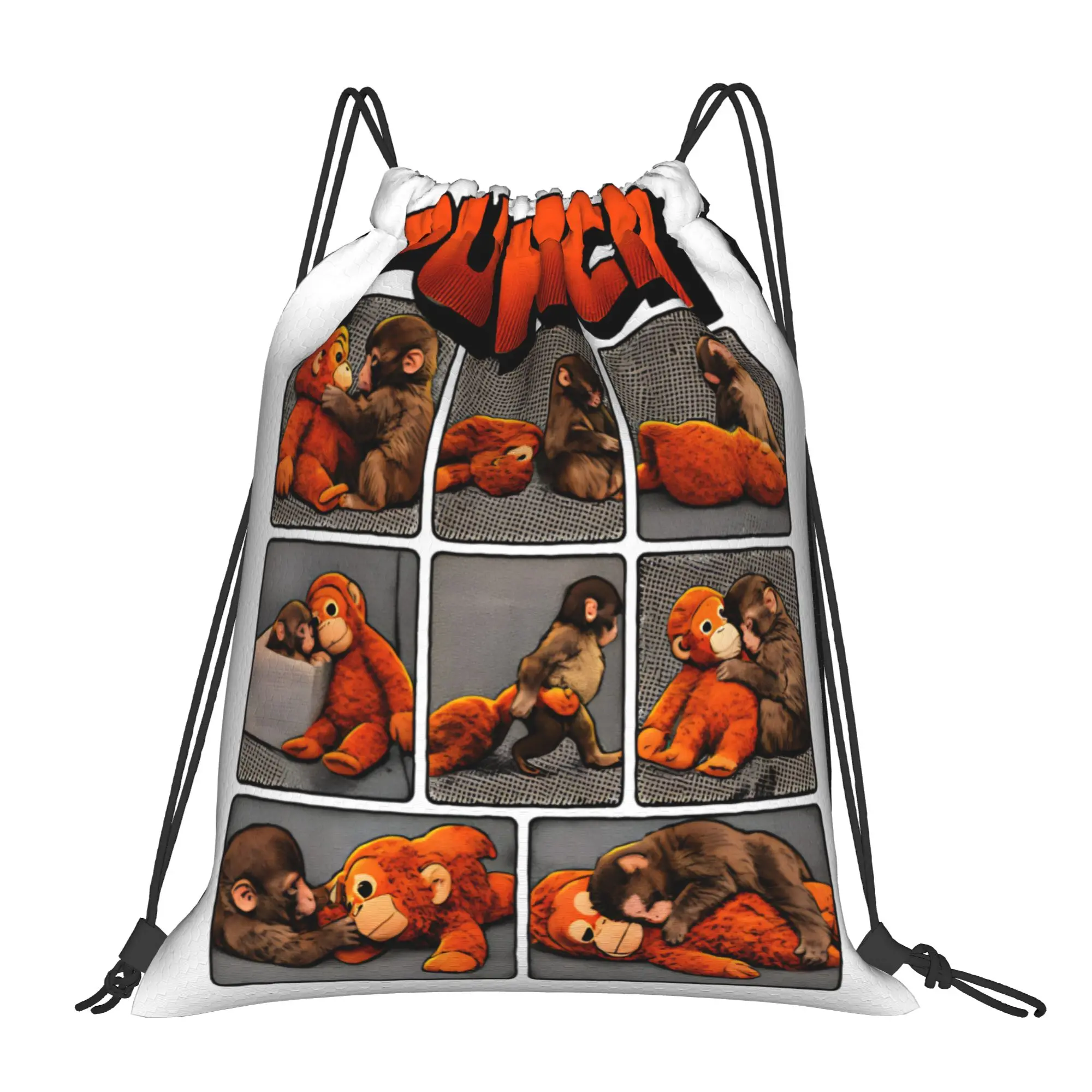 

Punch Monkey Cute Drawstring Backpack Gym Sports Sackpack Water Resistant String Bags for Hiking