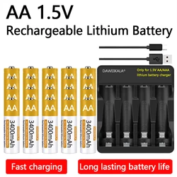 1.5V AA Rechargeable Battery 3400mAh Lithium-ion Battery AA for remote control mouse fan Alarm clock with USB charger