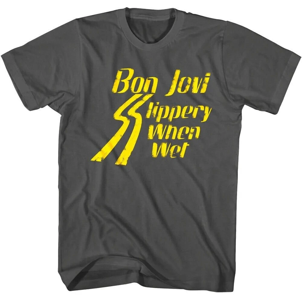 

Bon Jovi Men's T Shirt Vintage Slippery When Wet Rock Band Tees Summer Men's and Women's Loose and Breathable T-shirt Top