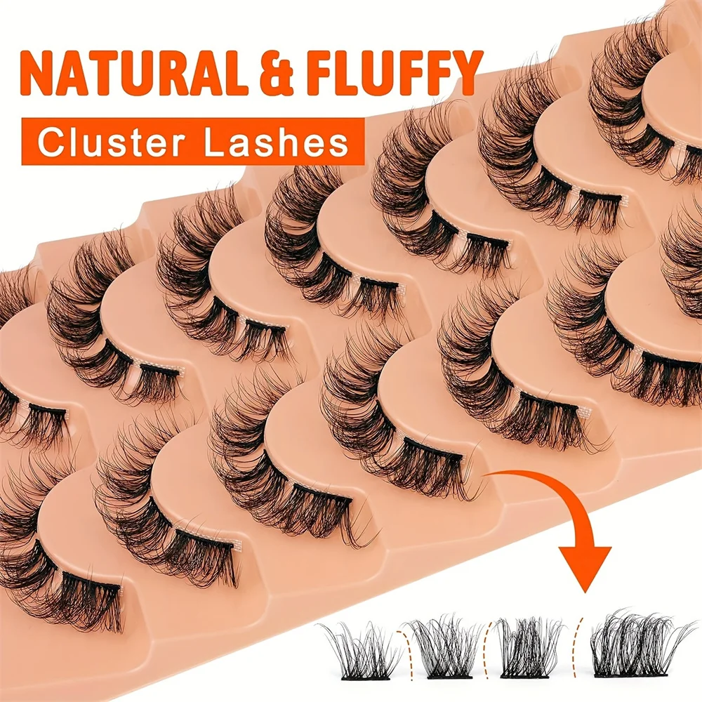 56 natürliche Cluster-Wimpern. Wispy, natürliches Aussehen, falsche Wimpern, einzelne Wimpern, 3D-gestreifte Wimpern, DIY-Wimpern