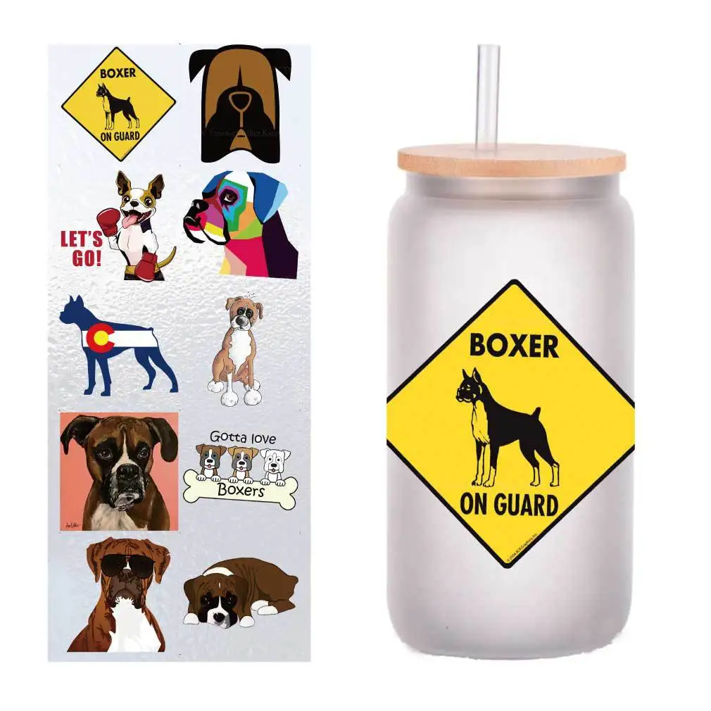 

10 pieces/pack cartoon animal boxer UV transfer sticker Crystal label glass sticker customized four inches.